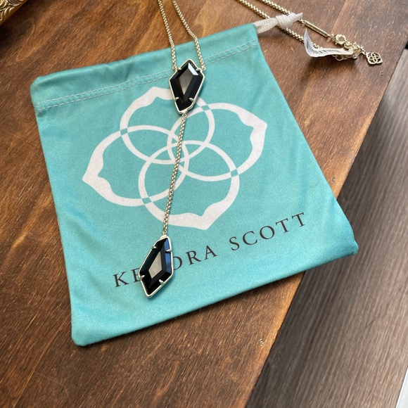 NWT- Kendra Scott Lilith Y Necklace Gold with Black Stone - Picture 6 of 6